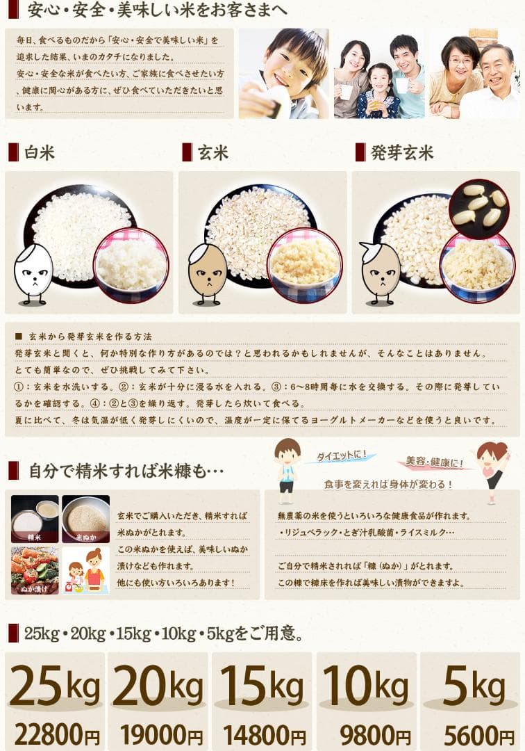 無農薬有機米コシヒカリ玄米２０kg（福井７年産新米）食味ランク最高 S・精米無料