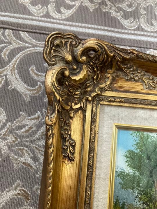 ゴールド額縁　風景画　油絵　山　自然