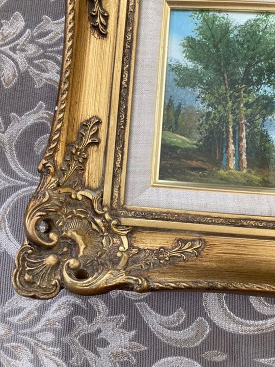 ゴールド額縁　風景画　油絵　山　自然