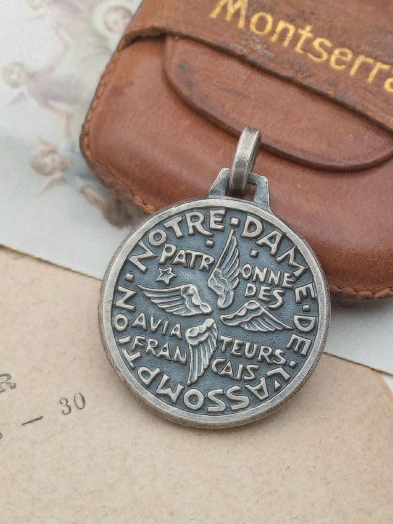 【希少】1930年代前後頃 フェルナン・ピィによる聖母の被昇天シルバー色メダイ