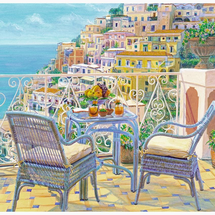 イタリア　地中海　アマルフィ 版画　風景画　ヨーロッパ　イタリア 海　アクリル画