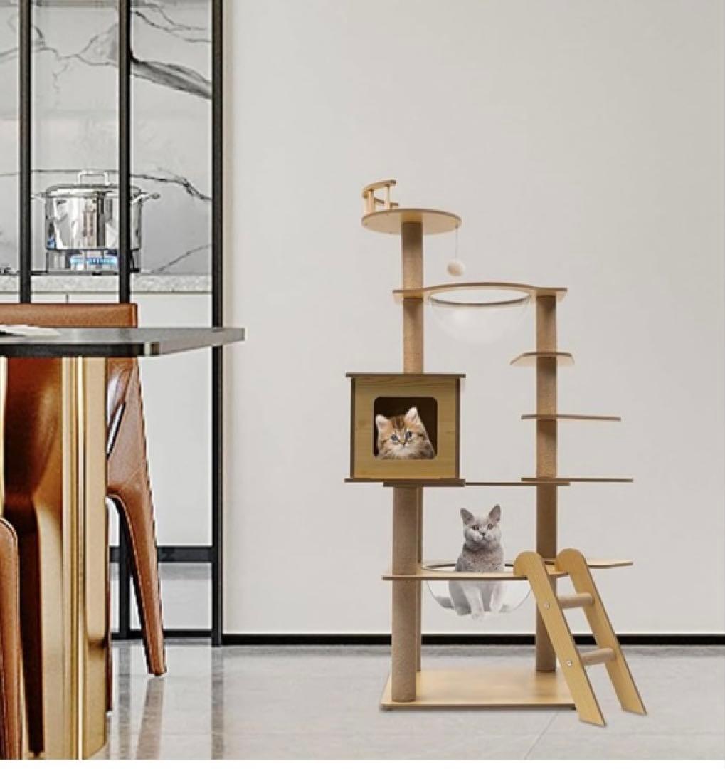 木製 キャットタワー 宇宙船ボウル付 据え置き型 多頭飼い おしゃれ 猫タワー