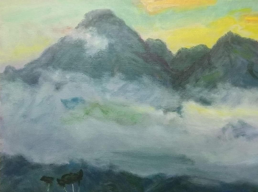 「朝霧（尾瀬ヶ原）」F15 1985 油絵 油彩画 絵画 アート 風景画 尾瀬