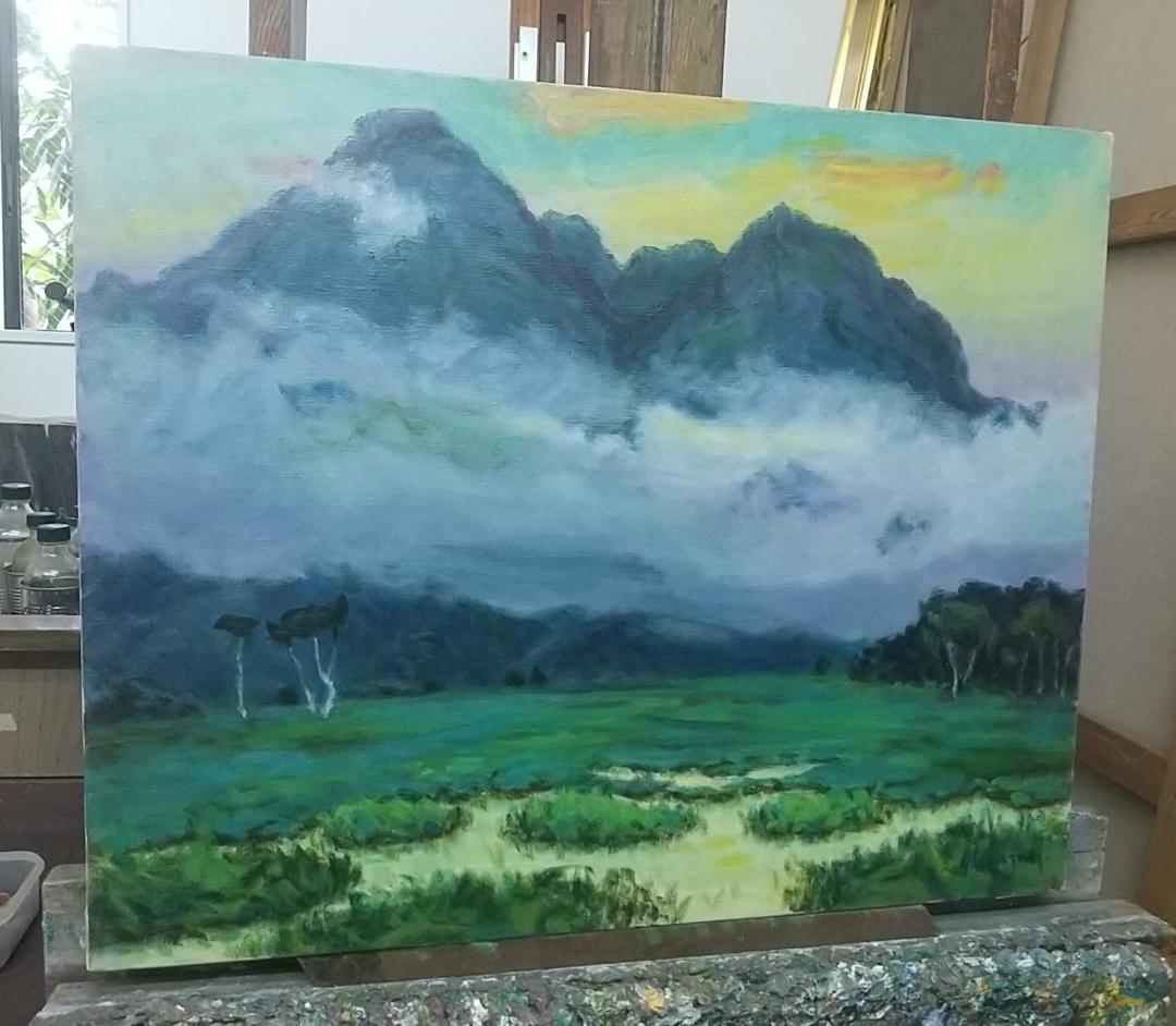 「朝霧（尾瀬ヶ原）」F15 1985 油絵 油彩画 絵画 アート 風景画 尾瀬