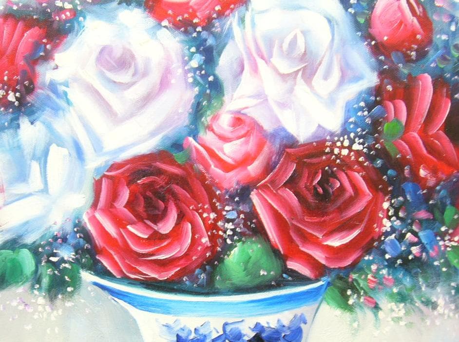 絵画 油絵 作者不詳 肉筆油絵 静物画 薔薇の花と花瓶 F10