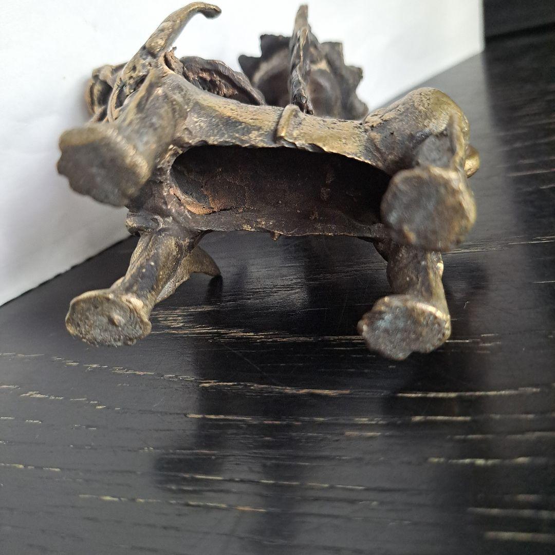 中国古玩　銅製　中国新渡　香炉　獅子立像　置物