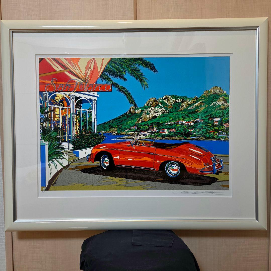 鈴木英人『コートダジュールの小高い丘』 Red PORSCHE シルクスクリーン