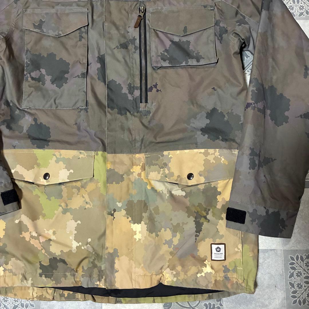 SESSIONS スノーボードジャケット 迷彩 カモフラ ドローコード ZIP