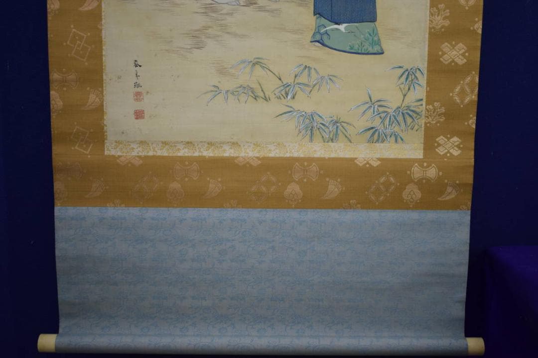 真作/大原呑舟/高砂図/絹表装/布袋屋掛軸HJ-375