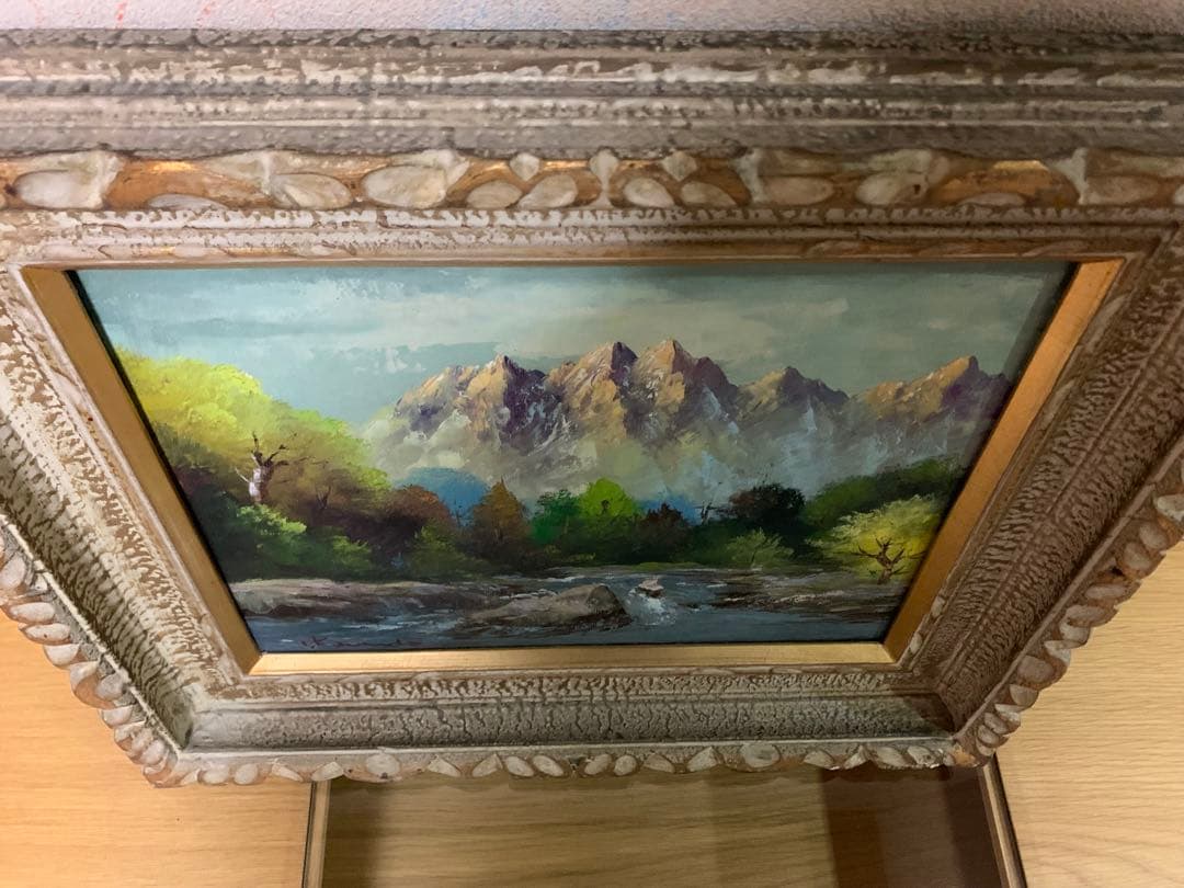 【美術品】山と川の自然・風景油彩絵