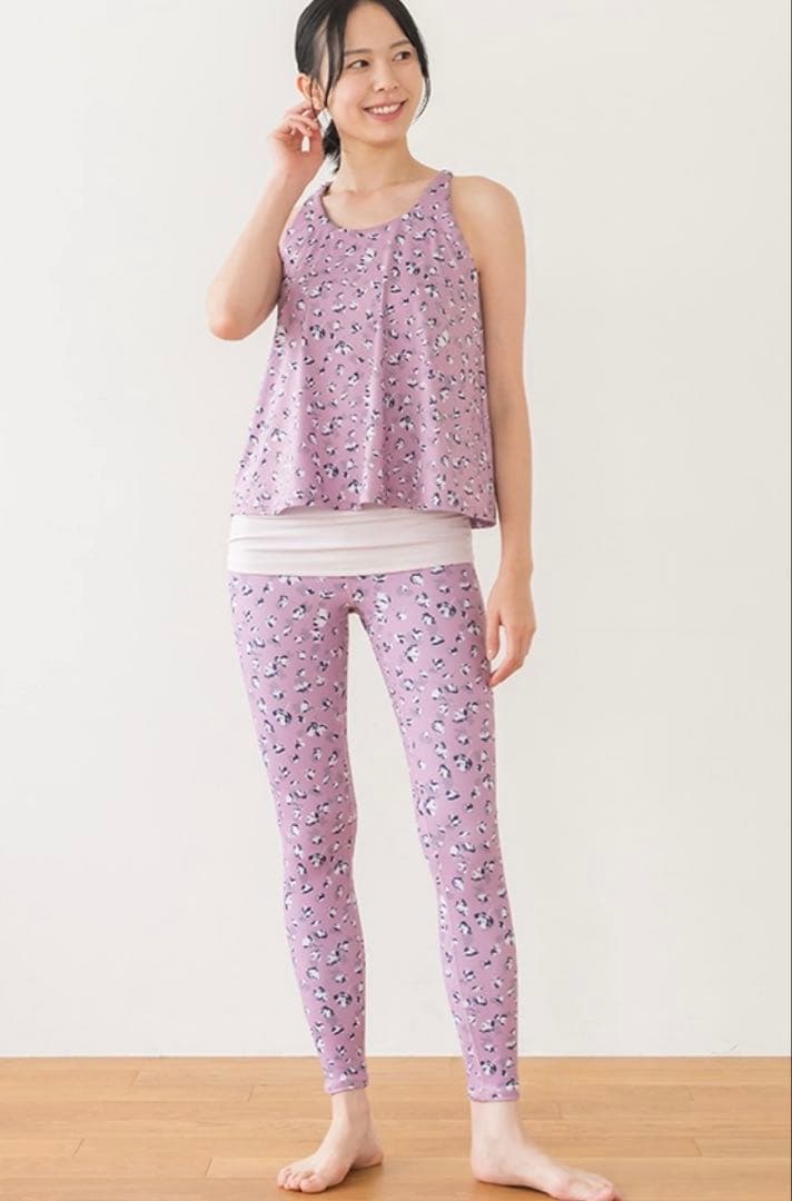 【SUKALA】フラワープリントカバータンクトップ ヨガウェア セットサイズL