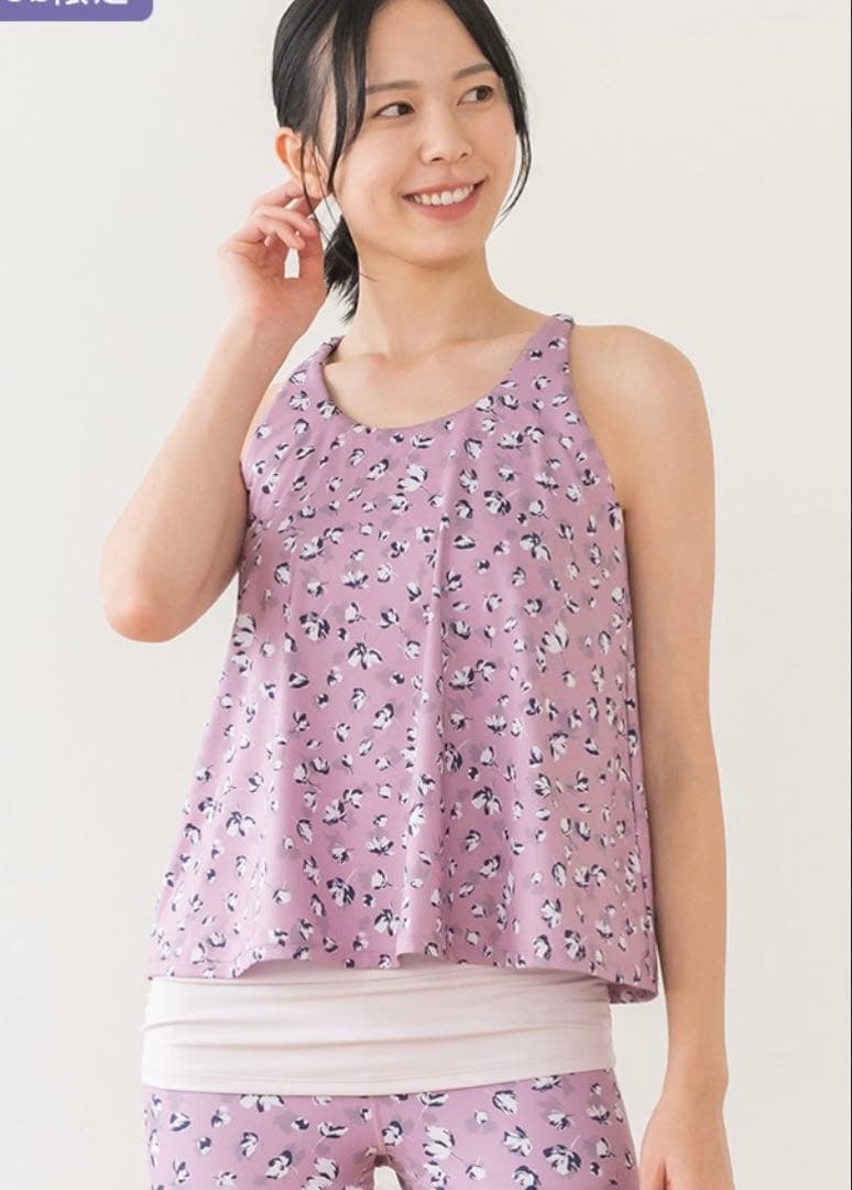 【SUKALA】フラワープリントカバータンクトップ ヨガウェア セットサイズL