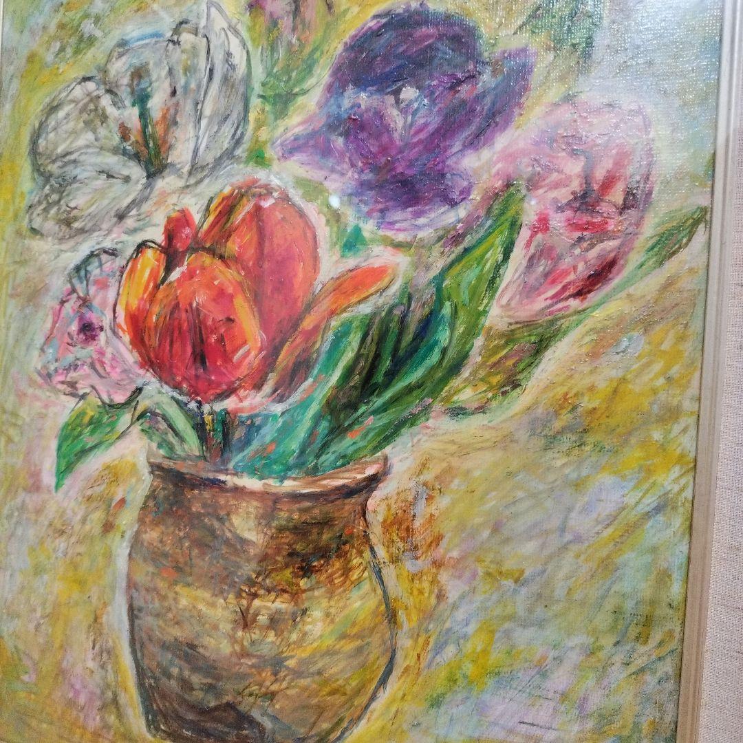 油絵　花　S.Kurita 幸せカラー黄色絵画