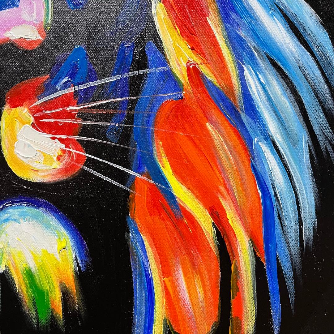 手書き油絵 七色のライオン 額付 肉筆絵画 インテリア 油彩画