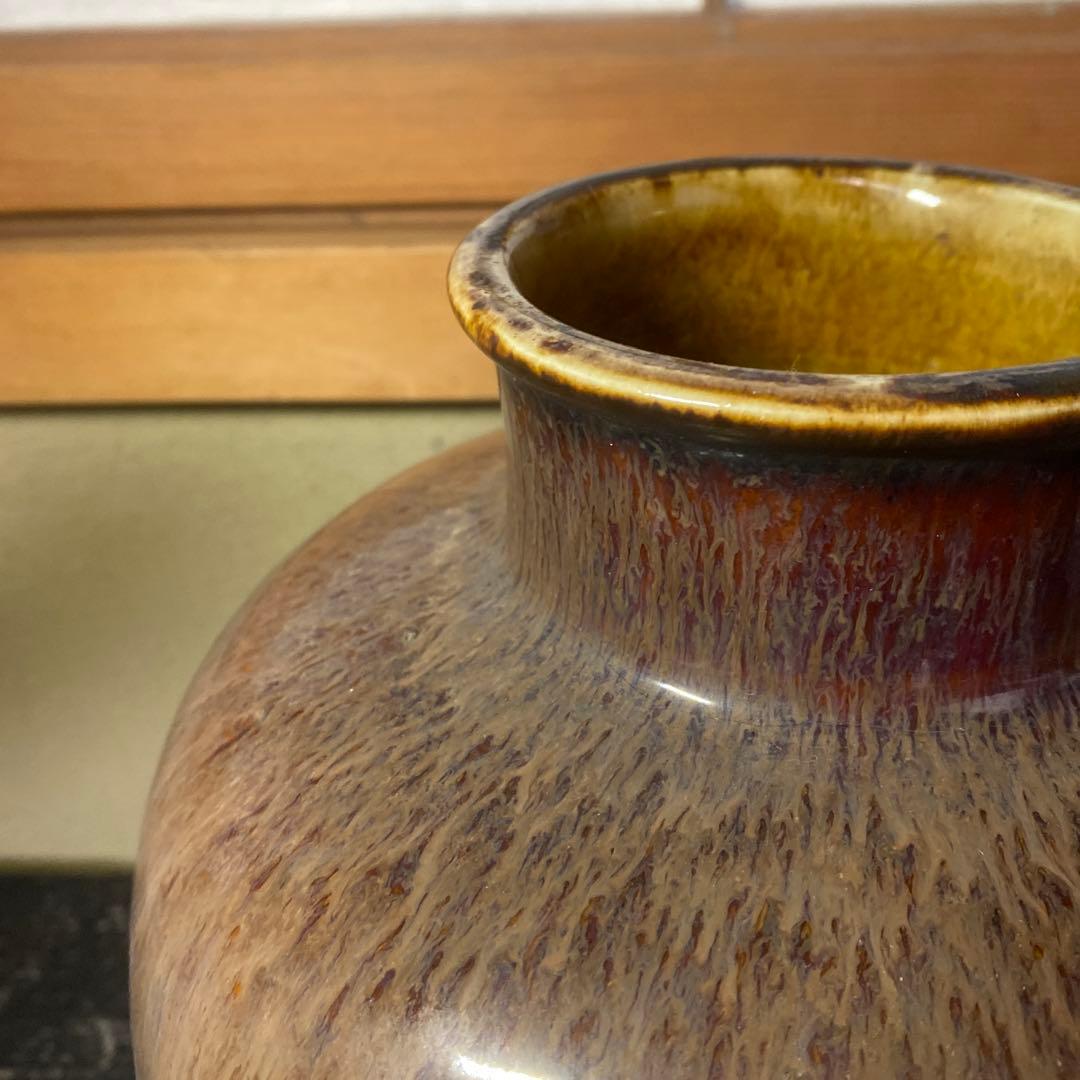 中国　古玩　孔雀釉赤壺花瓶27cm16cm