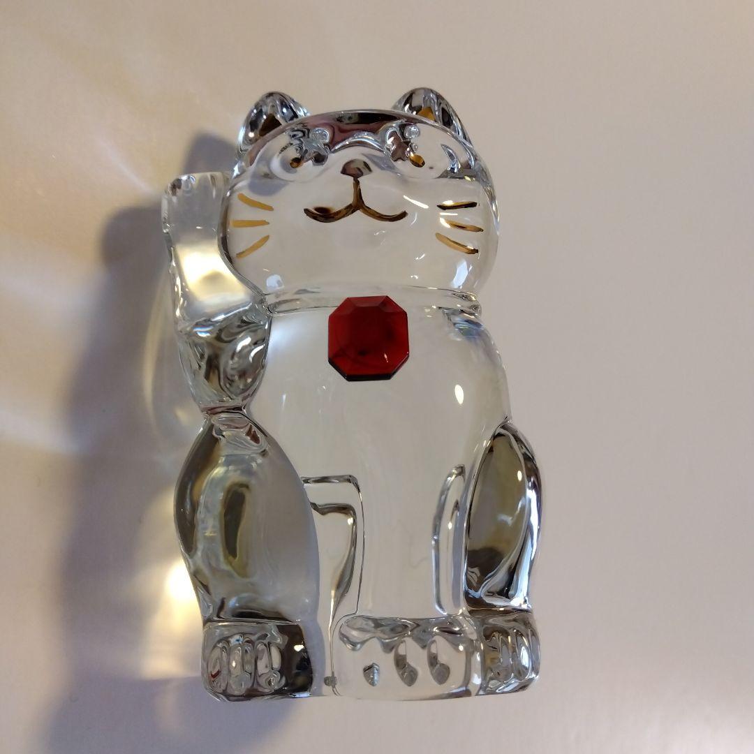 【ちょこ様】Baccarat クリスタル 招き猫 レッドオクトゴン 約10cm