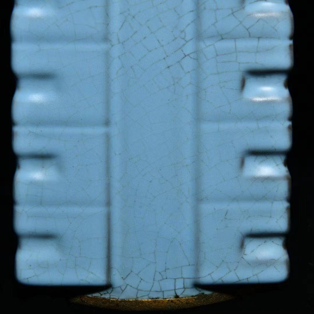 中国古美術・旧蔵の琮式瓶、御題が嵌め込まれた陶磁器・11x19cm・置物・文房具