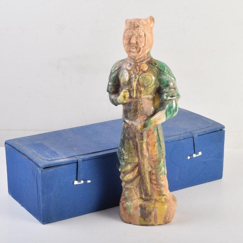 中国　三彩　兵馬俑　人物俑　陶人形　人物像　武人像　C　8846