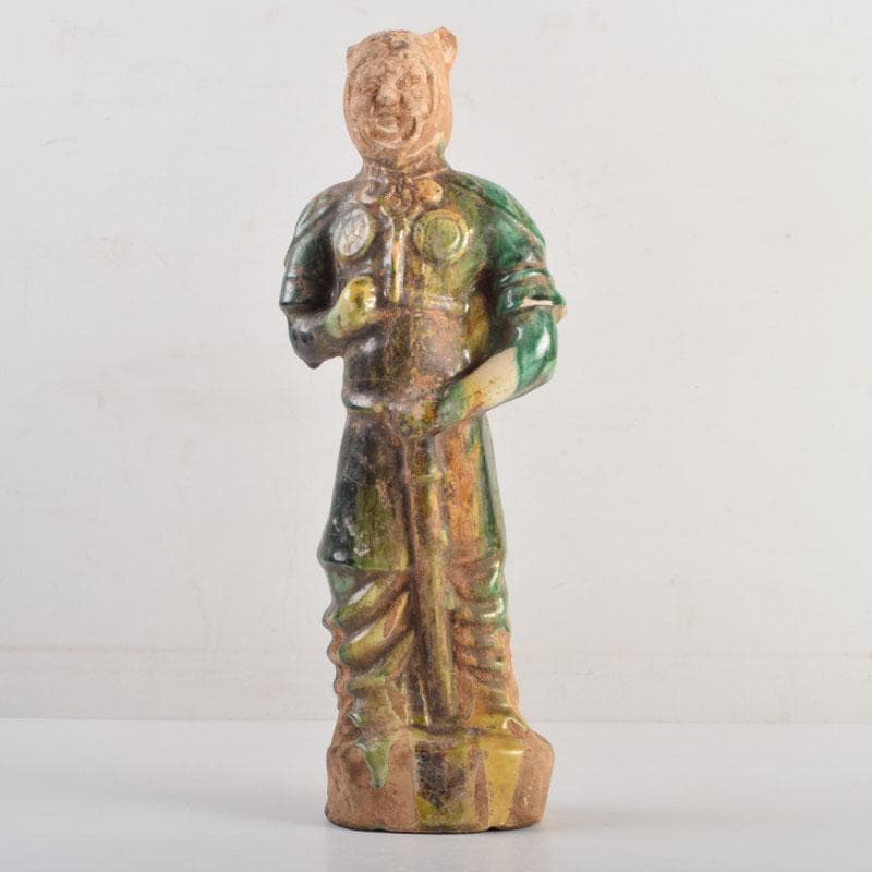 中国　三彩　兵馬俑　人物俑　陶人形　人物像　武人像　C　8846