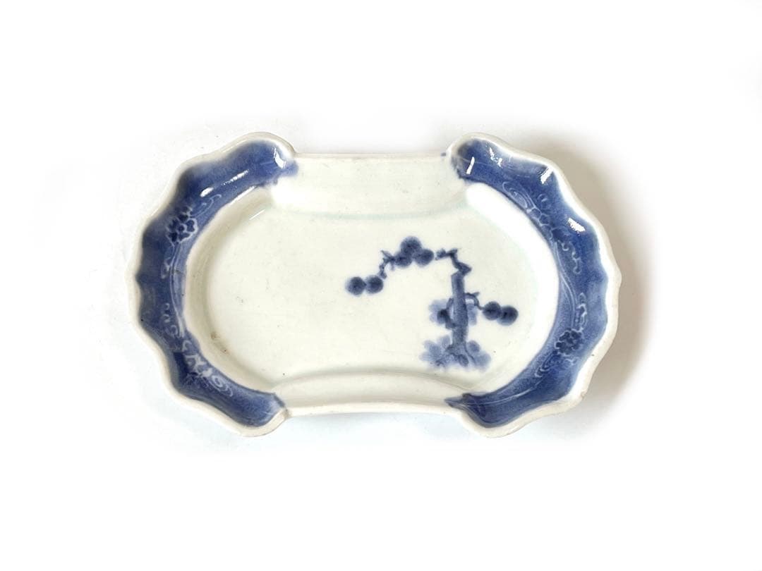 骨董　アンティーク　古伊万里　染付　竹図　変形皿　分銅形　大明年製銘