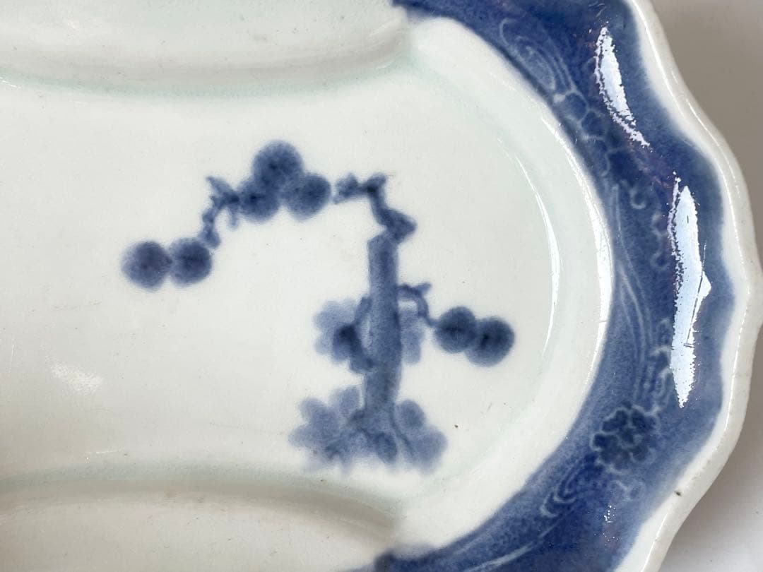 骨董　アンティーク　古伊万里　染付　竹図　変形皿　分銅形　大明年製銘