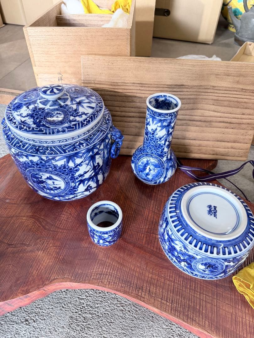 真葛 宮川 香齋 作　皆具セット　染付　共箱