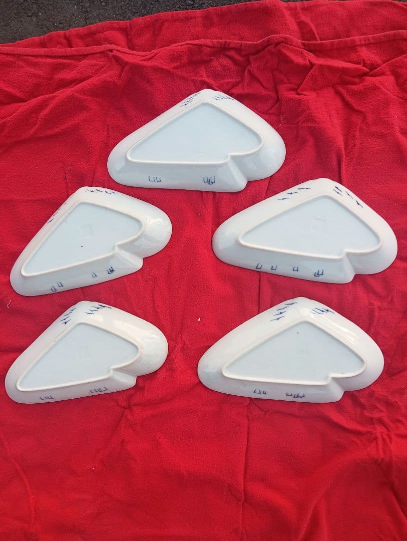 富士山デザイン陶器皿5枚セット　古伊万里　変形　小皿