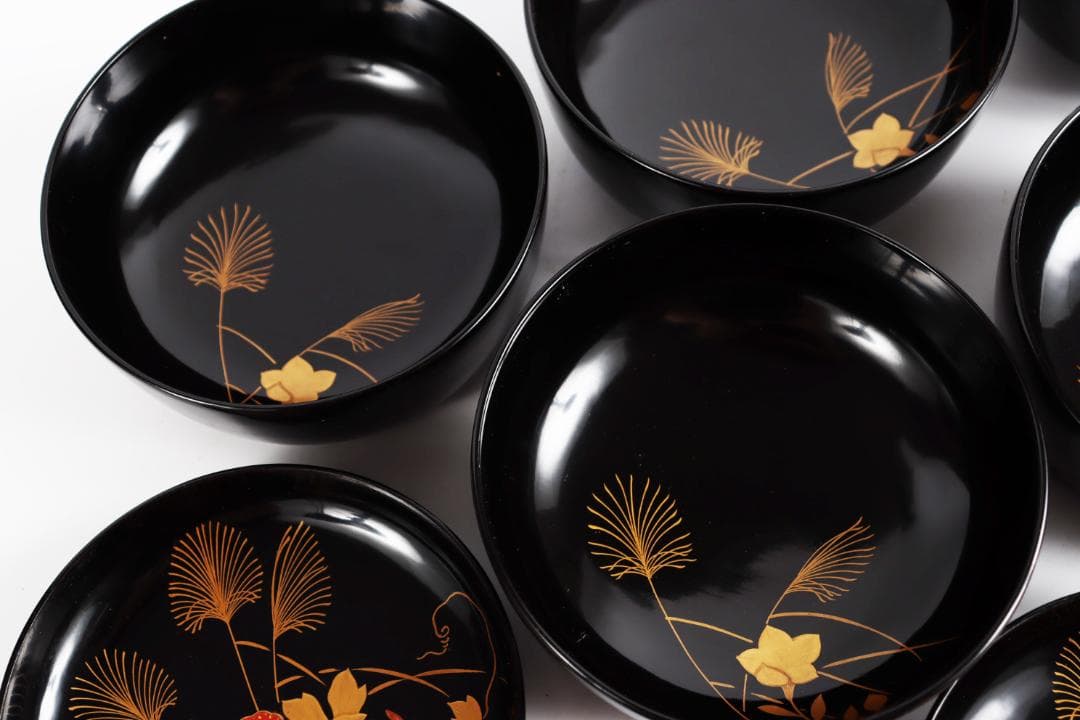 木製漆器 花蝶蒔絵 吸物椀 五客 漆芸③