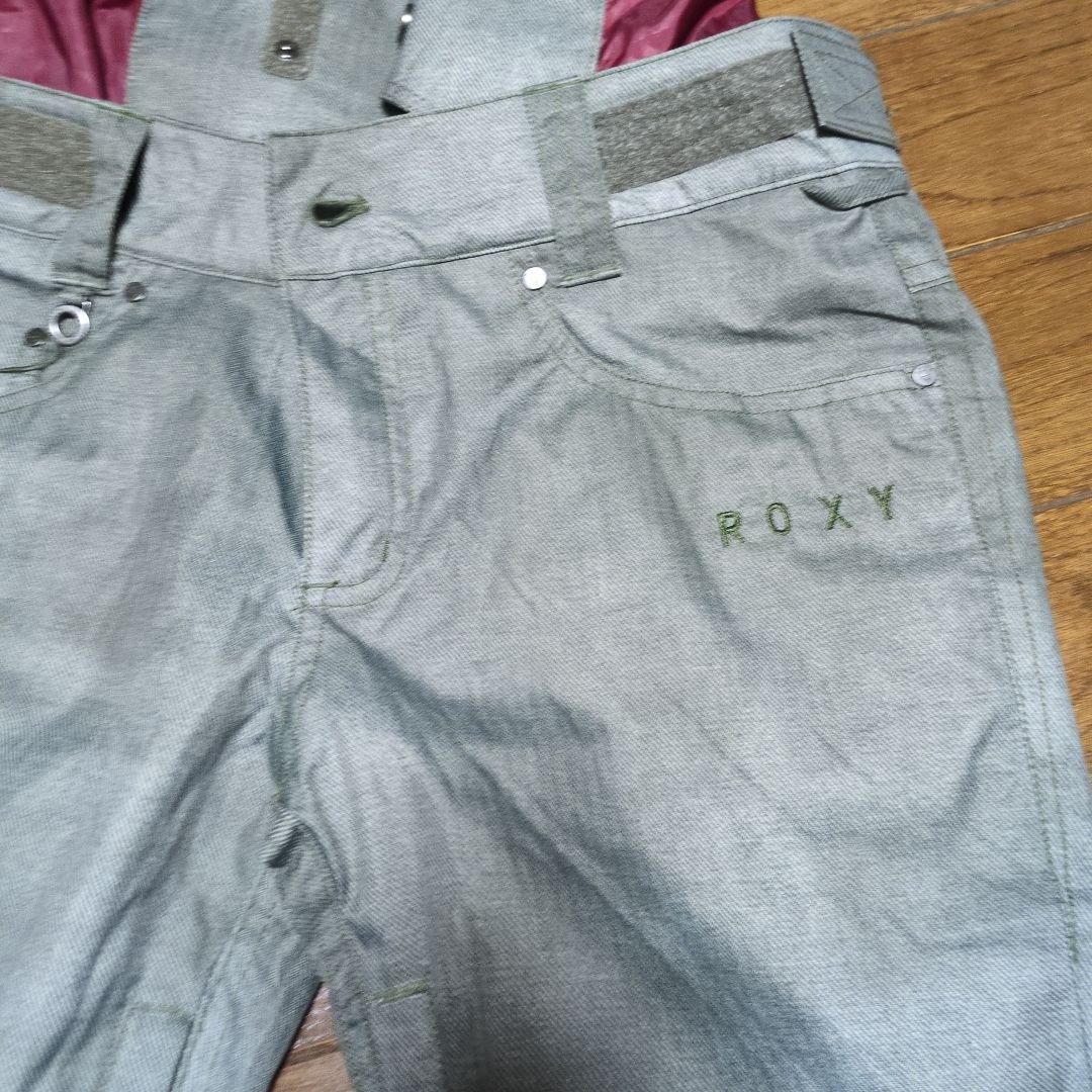 【美品】ROXY　スノボウェア　上下セット　デニム風　　カーキ　Ｓ　ボタニカル
