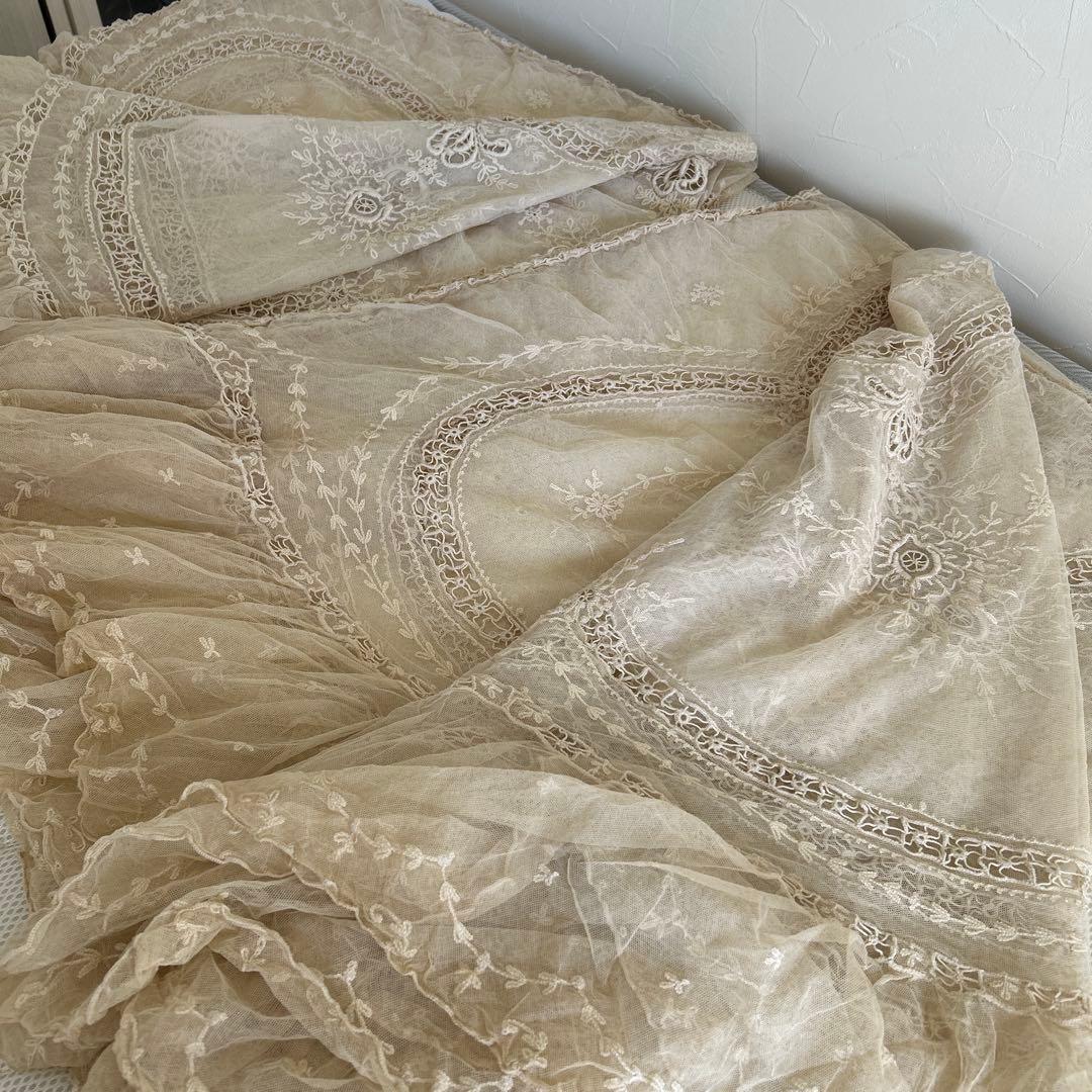 アンティークフランス　レースベッドスプレッド2枚セット