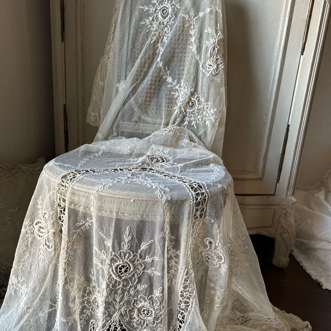 アンティークフランス　レースベッドスプレッド2枚セット