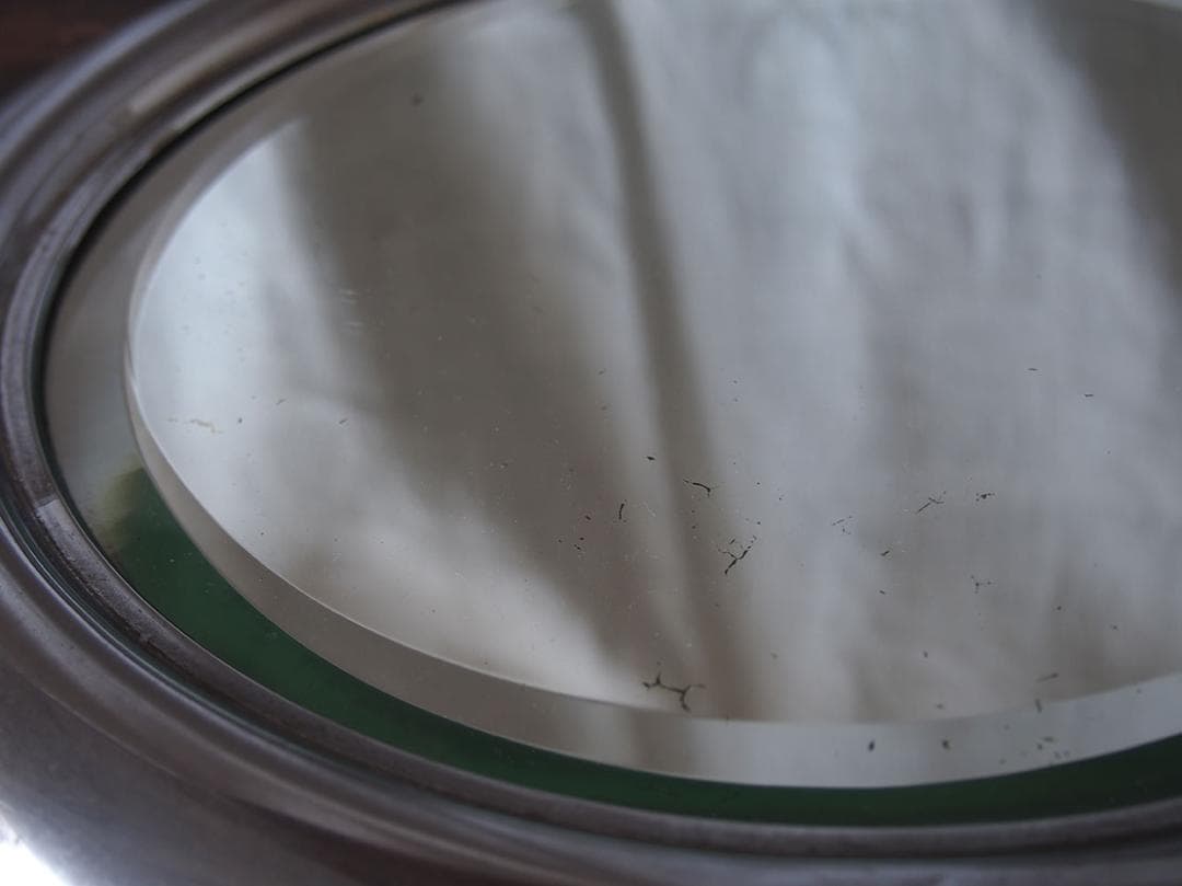 アルミフレーム 古い鏡 アールデコ 直径36.7cm 家具 /K397