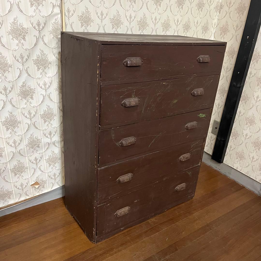 【アンティーク】昭和レトロ 木製 5段 箪笥 チェスト 引き出し 収納棚 古民家