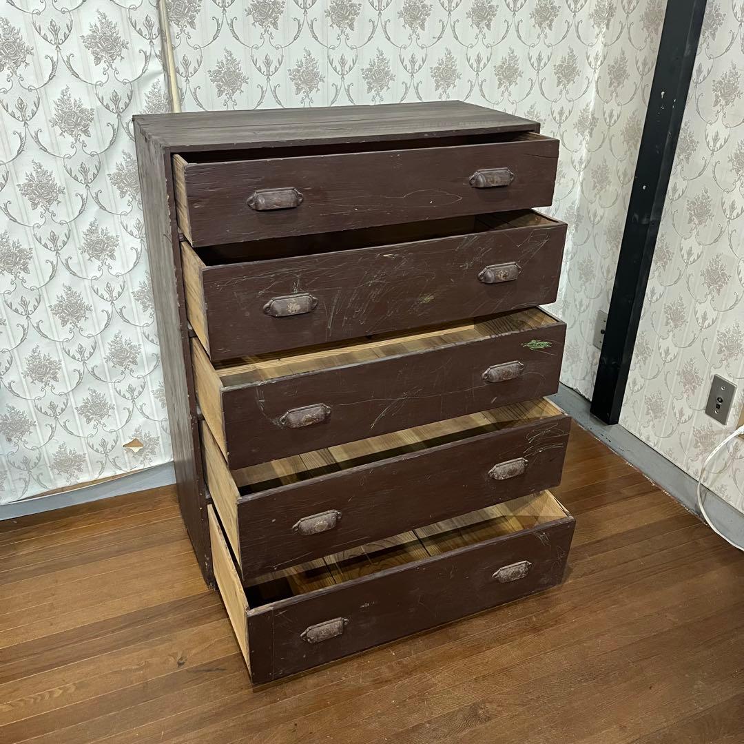 【アンティーク】昭和レトロ 木製 5段 箪笥 チェスト 引き出し 収納棚 古民家