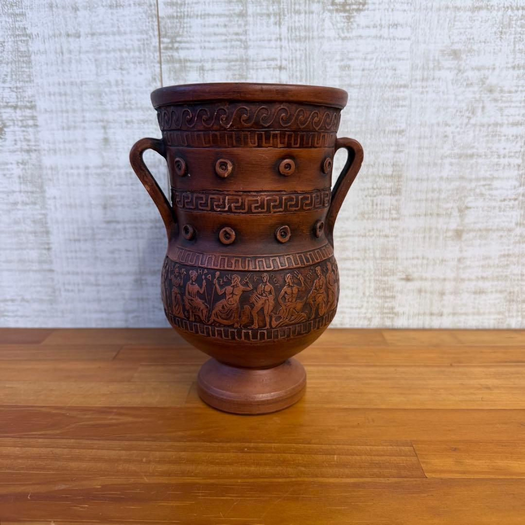 【アンティーク】陶器 ギリシャ製 壺 花瓶 フラワーベース 古道具 ブロカント