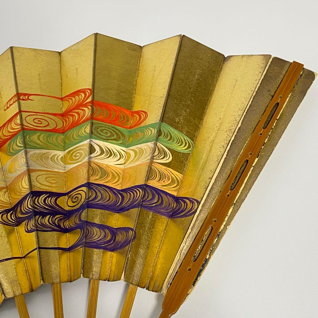 【51】舞扇子 十松屋福井扇鋪 紙箱 袋付 金赤緑青紫オレンジ白 霞雲