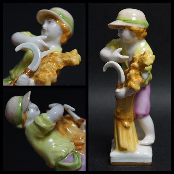 ベルリン王立磁器製陶所 KPM 手描きフィギュリン少年 収穫 人形 西洋美術美品