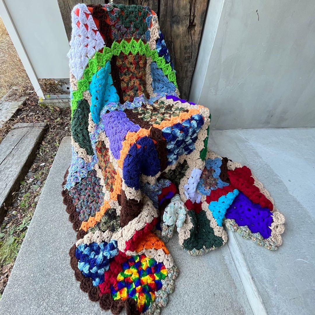 【USA vintage】グラニーブランケット　スクエアモチーフ　大判