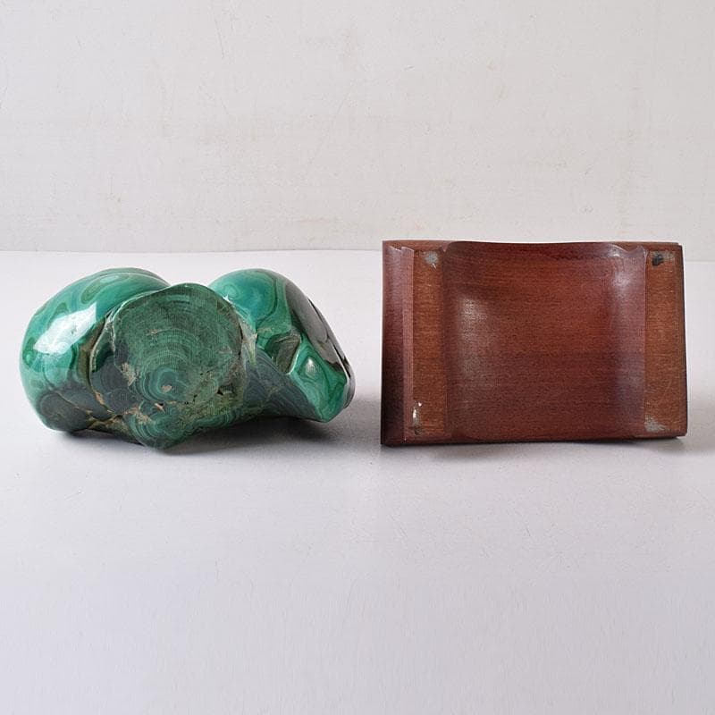 天然石　鑑賞石　孔雀石　マラカイト　重さ約3.33㎏　唐木台付　V　R8355