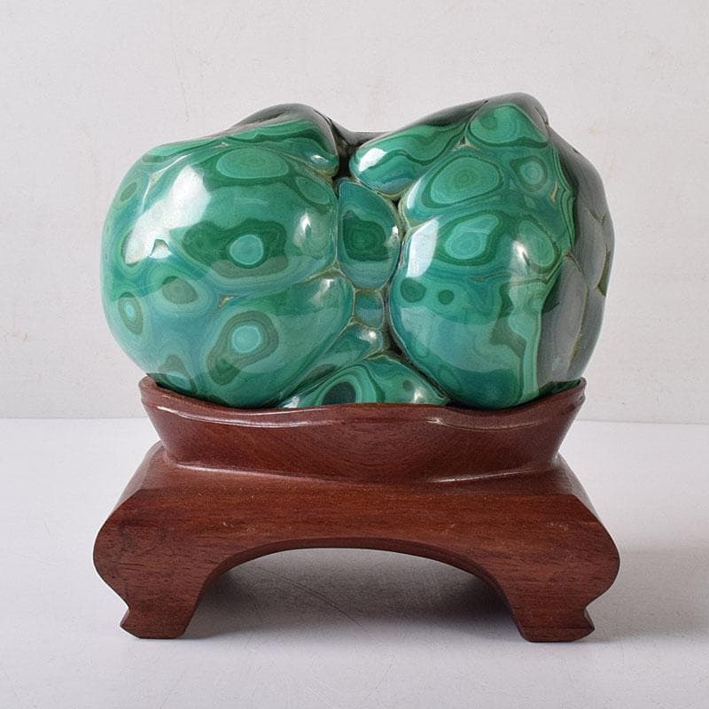 天然石　鑑賞石　孔雀石　マラカイト　重さ約3.33㎏　唐木台付　V　R8355