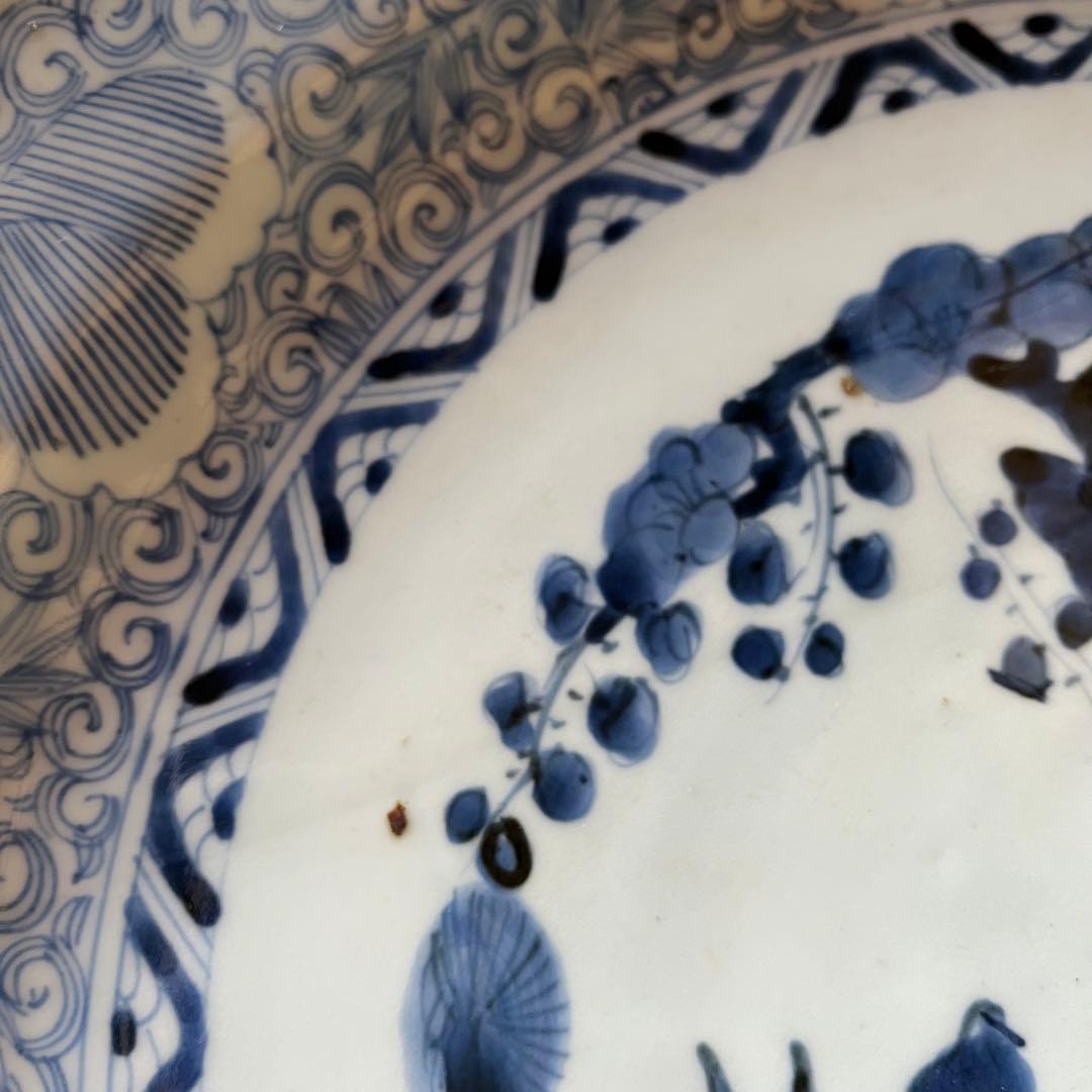 古伊万里　大皿　印判　染付　松竹梅　42cm