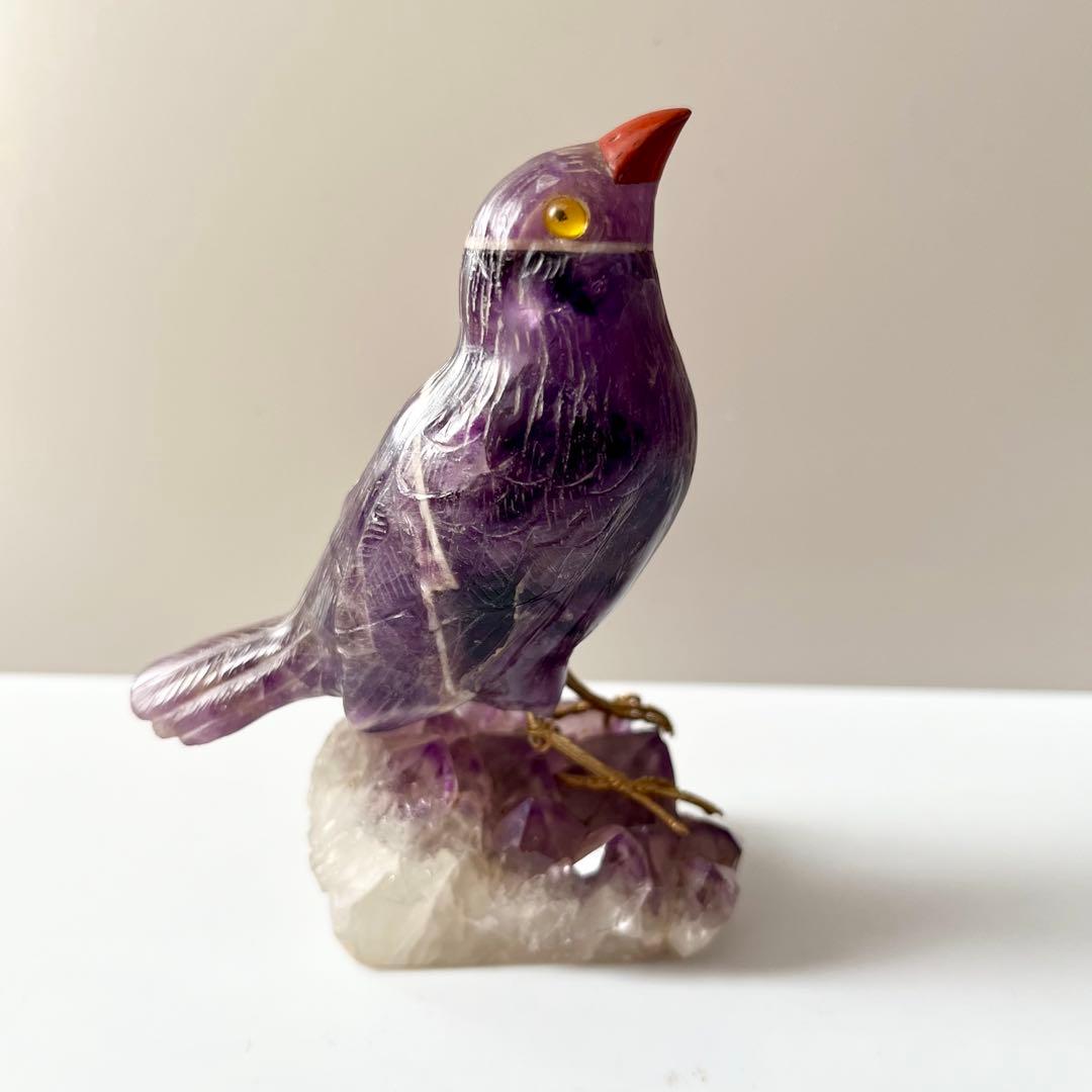 アメジスト　鳥　石　石製　石彫　石彫り　天然石　パワーストーン　置物