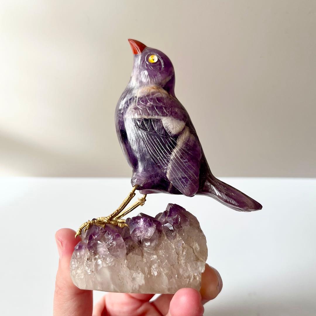 アメジスト　鳥　石　石製　石彫　石彫り　天然石　パワーストーン　置物