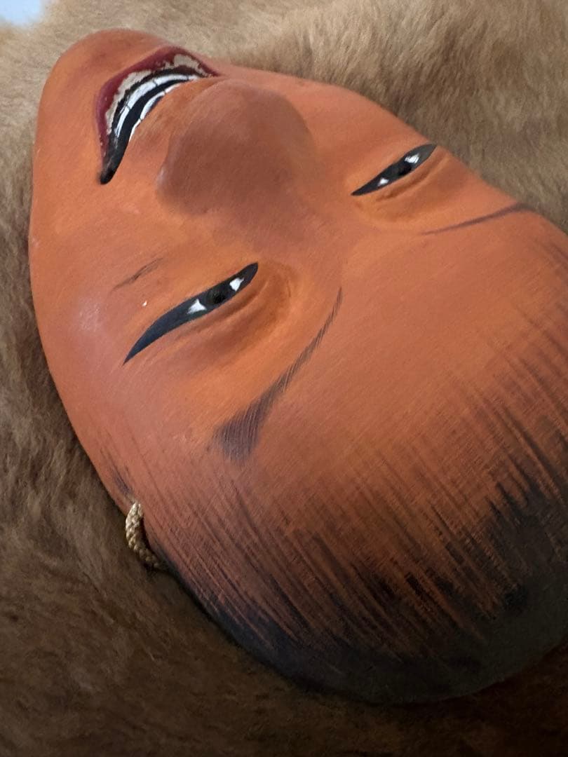 能面 木製 笑顔　ビンテージ　日本　骨董　木製