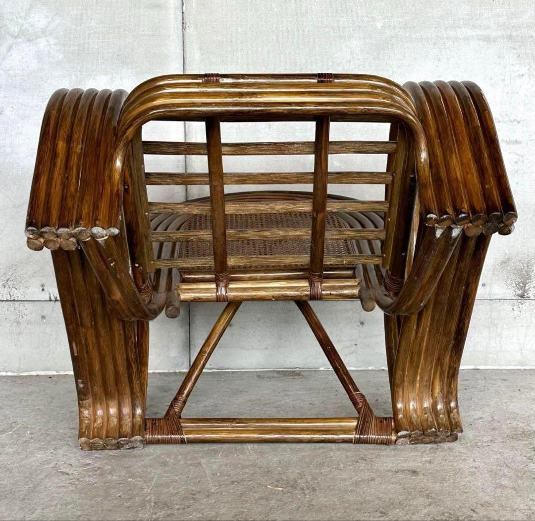 ꧁オールドラタン꧂カフェ風✦レトロラタン大型アームチェア　1人掛けソファー