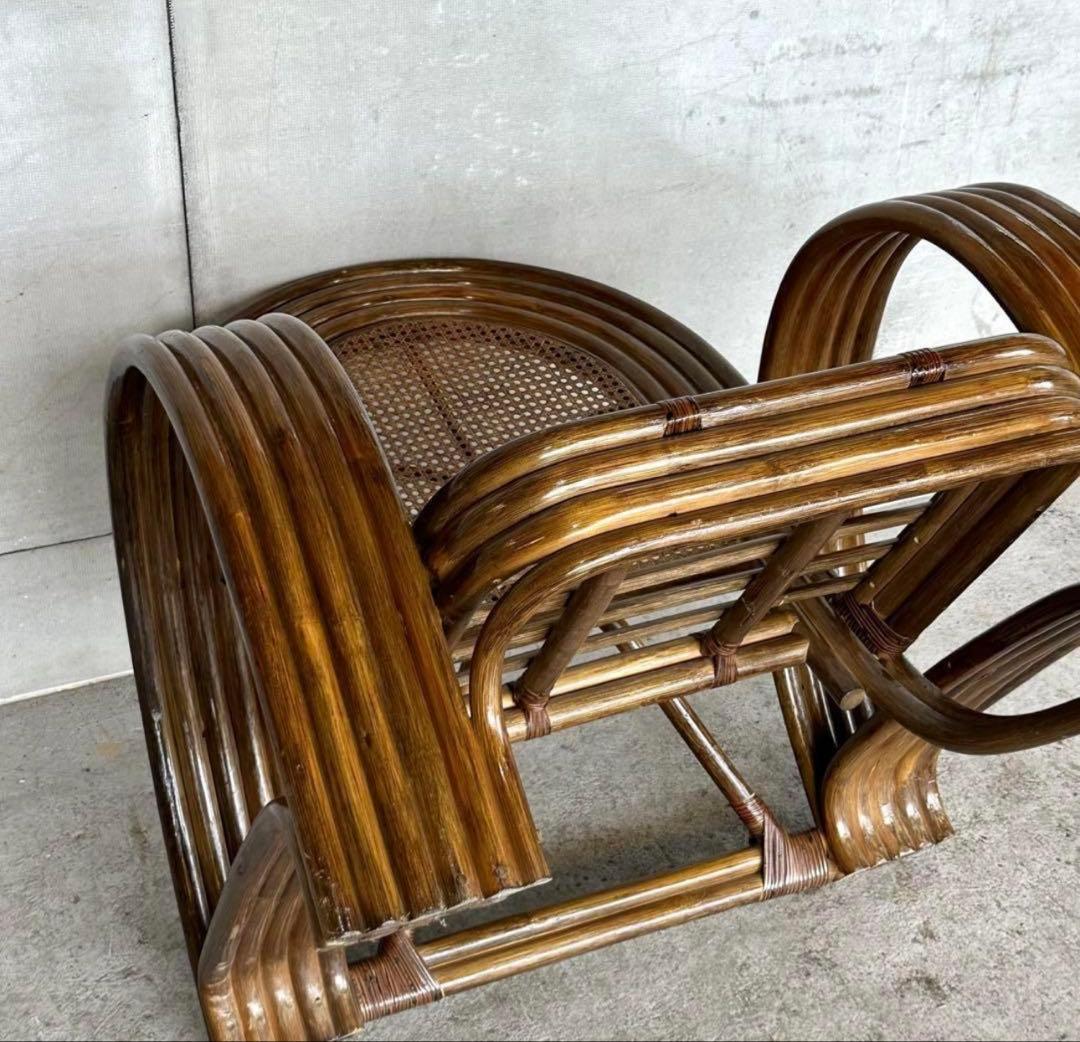 ꧁オールドラタン꧂カフェ風✦レトロラタン大型アームチェア　1人掛けソファー