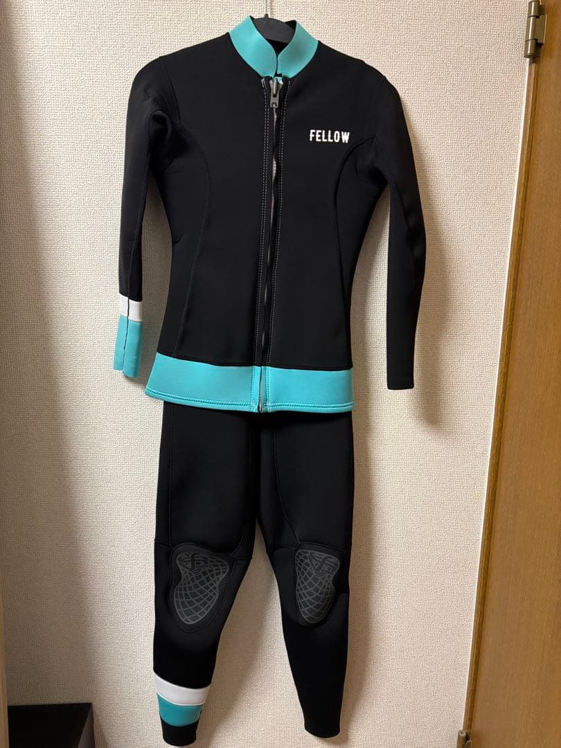 FELLOW ウェットスーツ ブラック/ターコイズ　タッパーとロングジョン2点