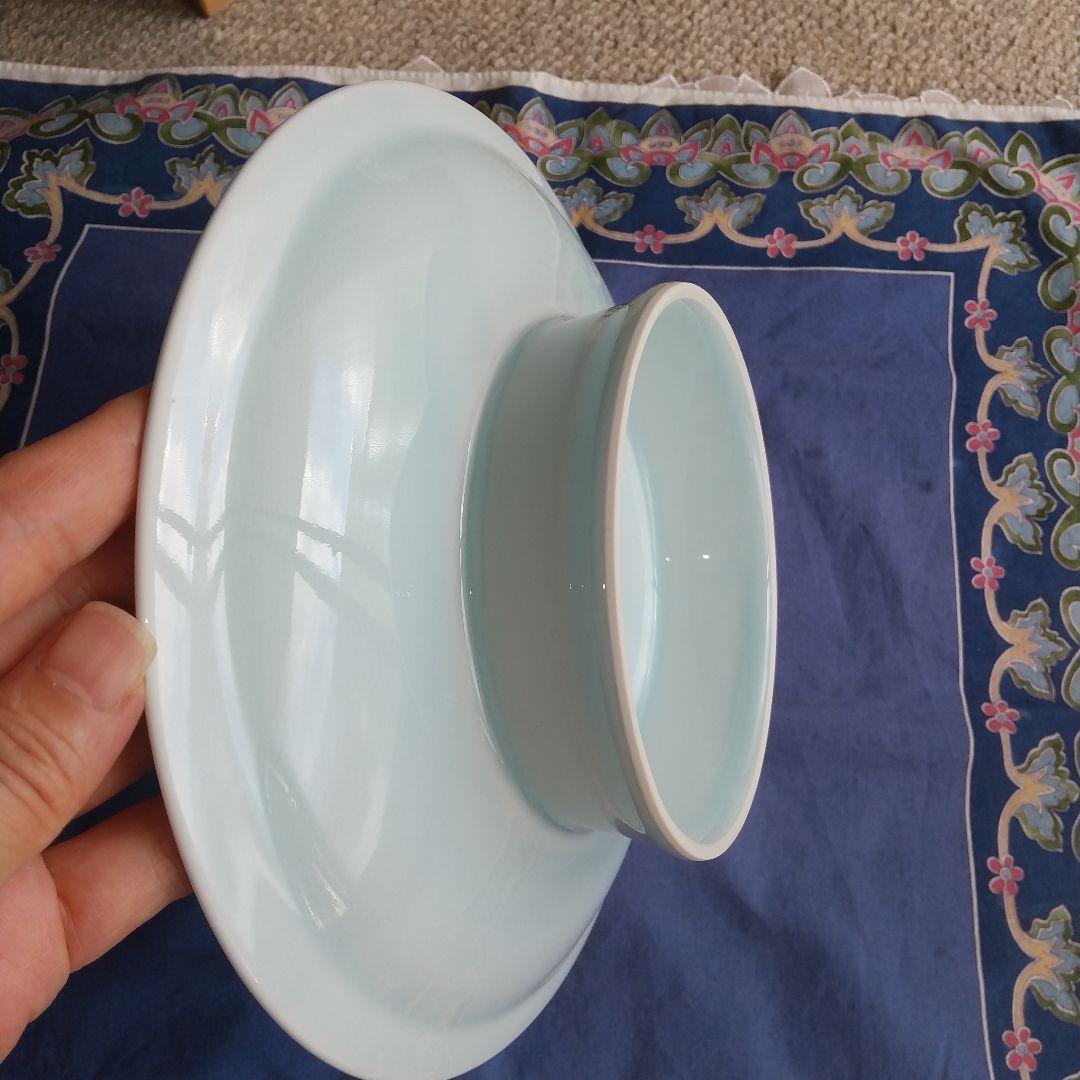 人間国宝♦塚本快示♦青白磁♦牡丹刻♦高台皿♦骨董