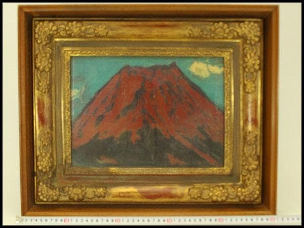 油絵調 レリーフ工藝画 赤富士 良額 室内調度 壁飾り(ZE435)