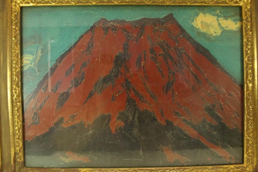 油絵調 レリーフ工藝画 赤富士 良額 室内調度 壁飾り(ZE435)